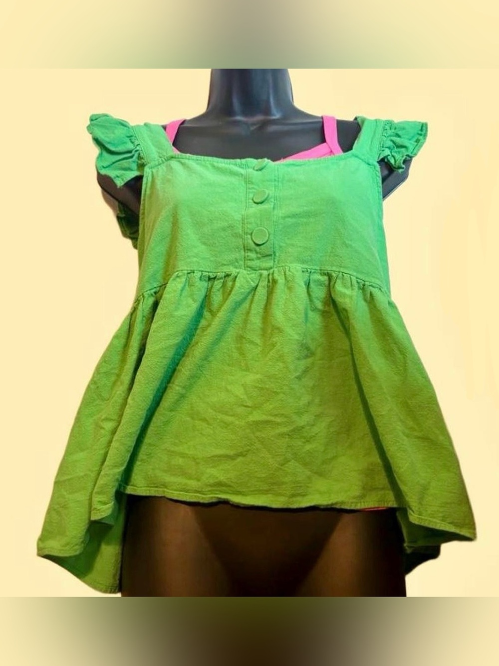 Green babydoll top peplum with ruffled sleeves